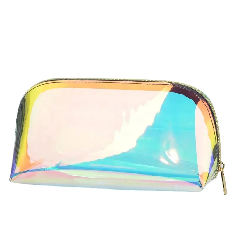 Sıcak satış renkli holografik makyaj çantası su geçirmez lazer parlak güzellik bayanlar için kozmetik çantası tuvalet yıkama kılıfı