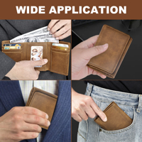 Dompet Lipat Tiga untuk Pria, Dompet Kulit dengan 8 Slot Kartu dan 2 Kantong Uang serta 1 Slot Foto Transparan - Coklat