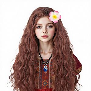 Venta al por Mayor de Fábrica de Extensiones de Cabello Rizado Marrón de Fibra Resistente al Calor, Estilo Bohemio, para Niñas - Product Image 1