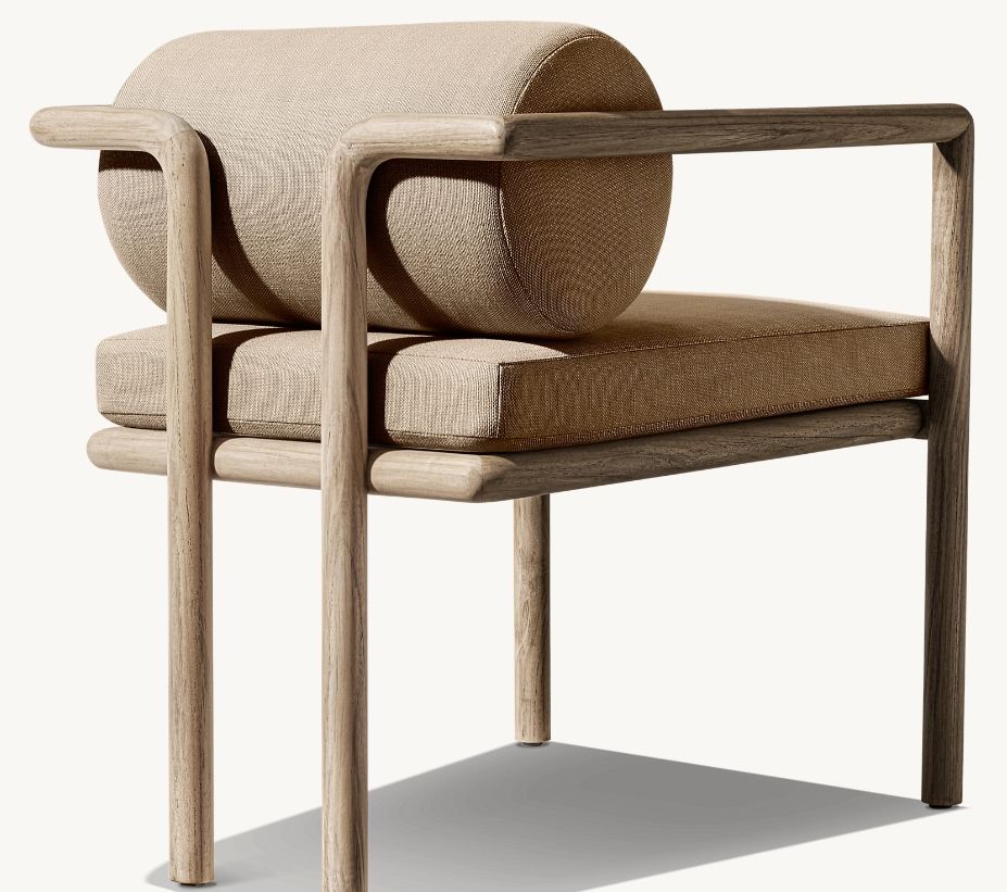 Hotel Garden Outdoor Palma Teak Dining Armchair Teak Fabric Seat Dining Chair Table Set