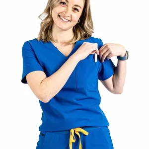 yuhong new healthcare tunic spa tunic salon uniforms pink medical customized nurse scrubs set with logo zipper straigh pant