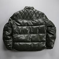 Veste en cuir véritable pour homme, style vintage américain, col montant, matelassé en losanges, en cuir de mouton épais