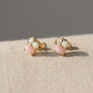 Ready Ship S925 14K Gold Plated Stud Chunky Natural Pink Opal White Topaz Earring Customizable Retails OEM ODM <b>Model</b> E-12077-<b>D</b> - Product Image 3