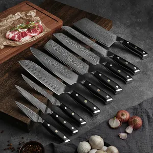 Ensemble de couteaux de cuisine professionnels multifonctionnel, couteau de cuisine damas à manche G10 ensemble de couteaux damas
