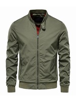 Blouson Bomber Homme Printemps-Automne en Toile Légère avec Col Montant, Fermeture Éclair et Logo, Style Streetwear, en Polyester, pour la Vente en Gros
