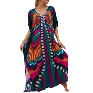 Q30617 butterfly Moroccan Kaftan Dresses Caftan Tunic Kimono Dress Floor-Length beach cover up bathrobes