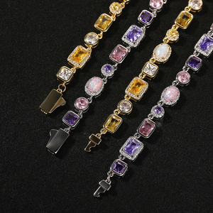 Uwin Thời Trang Hip Hop 8Mm Màu Tím Vàng Đá Quý Liên Kết Chuỗi Vòng Cổ Hỗn Hợp Đầy Màu Sắc CZ Opal Vòng Đeo Tay Đồ Trang Sức Cổ Điển - Product Image 5
