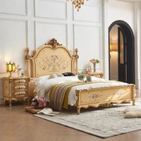 Lit à baldaquin JINS en bois massif peint à la main, doré, style vintage français, taille Queen, chambre principale, luxe, royal, romantique, classique