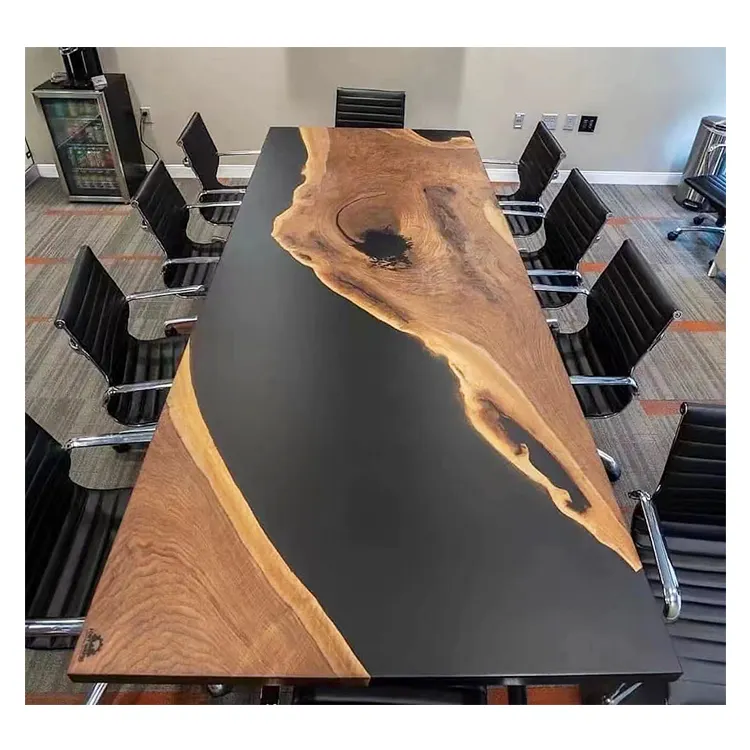 Mesa de jantar epóxi de madeira preta e madeira, mesa de jantar com resina epóxi em madeira noz preta