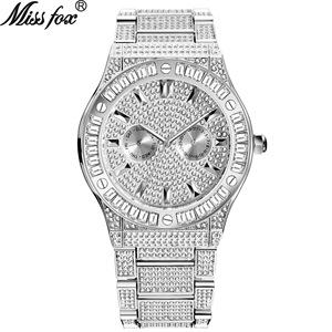 Men's Hip-hop Style Diamond-studded Luxury <b>Square</b>-shaped Large <b>Watch</b> <b>Face</b> Waterproof Quartz <b>Watch</b> - Product Image 3