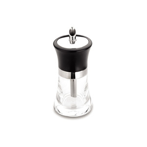 Dispenser per zucchero trasparente con coperchio nero e dettagli cromati per uso in cucina - Product Image 1