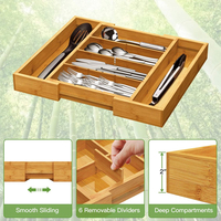 Organisateur de couverts réglable et écologique en bambou avec séparateurs amovibles, pour bureau, salle de bain, couverts, aliments et chaussures