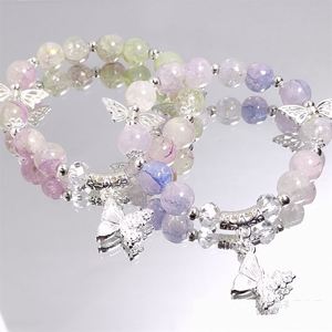 Korean Pink Crystal Butterfly Pendant <b>Beaded</b> <b>Bracelet</b> for Women 10mm Sweet Beads Chain <b>Bracelets</b> Girlfriend Jewelry Gifts - Product Image 6