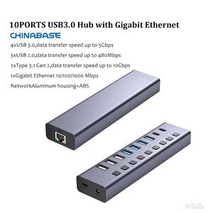 Hub <span class=keywords><strong>USB</strong></span> alimenté 3.0 10 ports <span class=keywords><strong>USB</strong></span> 3.0 Ports de transfert de données en aluminium durables Ports de charge intelligents avec interrupteurs marche/arrêt individuels - Product Image 2