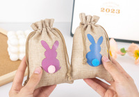 Produits de fête de Pâques faveurs cadeau lapin imprimé bonbons sac à cordon lin lapin Goodie sacs 13*18cm