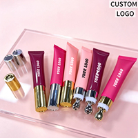 Metal applicator tube met gekleurde lipgloss, fruit lipolië, private label, vegan, transparant, nude, bruin, peptide, vloeibare boterbalsem