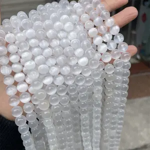 Perles de pierres précieuses naturelles de sélénite mode perles d'énergie de guérison en cristal blanc nacré perles uniques pour la fabrication de bijoux