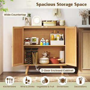 Buffet en bambou <span class=keywords><strong>Giantex</strong></span>, armoire de rangement avec portes et étagères, poignées en bois massif pour cuisine, salon, bar à café, entrée - Product Image 5