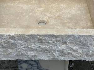 Luxury <b>Rustic</b> Travertine Floating <b>Vanity</b> Sink | Handcrafted Natural Stone Integrated Wall Mounted <b>Bathroom</b> Wash Basin - Product Image 5