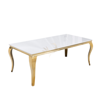 Table de réception haut de gamme en acier inoxydable avec plateau en verre rectangulaire à haute capacité de charge pour hôtels, banquets, salles de réception et événements