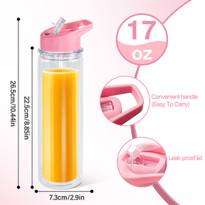 Vaso de Acrílico de Doble Pared con Tapa de Globo de Nieve Preperforada de 17 oz, Libre de BPA, Botellas de Agua Acrílicas para Niños con Tapón y Pajita Abatible - Product Image 2