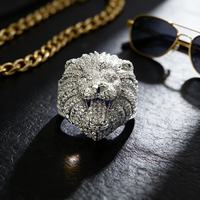 Grande bague en moissanite, tête de lion, bijoux hip-hop, sertie de diamants, argent 925 plaqué or blanc, bague pour homme, moissanite avec certificat