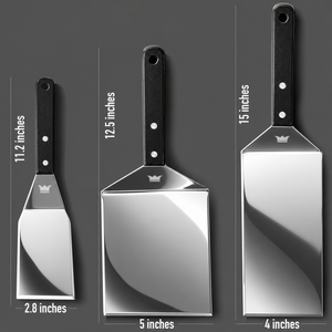 Barbekü Ekstra Uzun Ağır Hizmet Tipi Premium Ayna Cilalı Paslanmaz Çelik Eğimli Kenarlı 3 Parçalı Izgara Spatula Seti Izgara Aletleri - Product Image 5