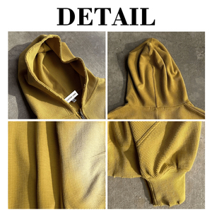 Sweat à capuche zippé pour homme, coupe oversize, style streetwear, avec logo personnalisé, en tricot gaufré thermique, délavé soleil et à l'acide, effet vieilli - Product Image 4