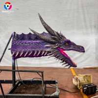 Tête de dragon animatronique violette de 1,5 m avec LED lumineuses, modèle de dinosaure réaliste, accessoire interactif pour parc d'attractions
