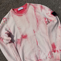 Sweat-shirt col rond personnalisé délavé à l'acide, en molleton bouclette épais, dégradé rouge, avec patch brodé à la main sur le bras, style streetwear
