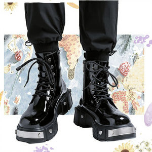 Bottes montantes pour hommes en cuir véritable, talon moyen, imperméables, respirantes, rehaussantes, à imprimé floral, bout pointu, pour soirée - Product Image 3