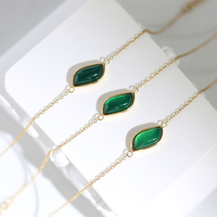 Collier en acier inoxydable plaqué or 18k en forme de feuille, jade, émeraude, pierre d'agate naturelle, pendentif, ensemble de bracelets pour femme