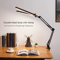 Lampe de bureau à double tête en aluminium pliable à LED pour la lecture d'architecte Clip on Study Light Clamp Long Arm 10 steps Dimming Table Lamp