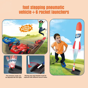 Jouets de sport d'extérieur 2 en 1 : Ensembles de lancement de fusées et de voitures de course avec pompe à pied, voitures en plastique, fusées en mousse et lanceurs à pompe à pied - Product Image 2