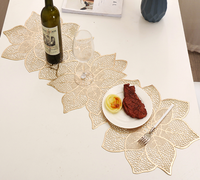 Nouveau Tapis de Table Décoratif Feuille Métallique en PVC Doré pour la Maison