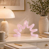 Sculpture en verre Ruban Rose, Décoration abstraite soufflée à la main pour étagère, bureau et salon