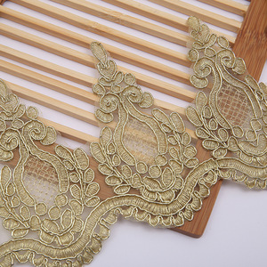 Adorno de encaje decorativo <span class=keywords><strong>dorado</strong></span> y <span class=keywords><strong>blanco</strong></span> bordado de 12cm de ancho para el hogar textil <span class=keywords><strong>mantel</strong></span> vestido ropa-encaje francés - Product Image 3