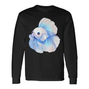 Betta <b>Fish</b> Long Sleeve <b>T</b>-<b>Shirt</b> Blue Watercolor Design For <b>Fish</b> Lovers - Product Image 1
