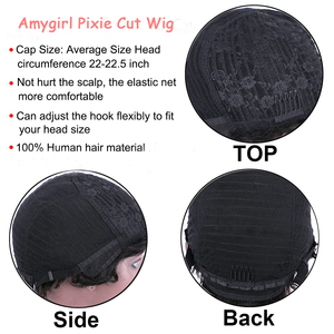 Chioma วิกผมพิกซี่สั้นแบบไม่ใช้กาววิก<span class=keywords><strong>ผม</strong></span>หน้าม้าผมมนุษย์100% เป็นลอนผมธรรมชาติ6นิ้ว99J ทรงผมย้อนยุค - Product Image 3