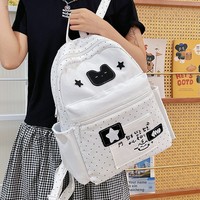 Tas Ransel Nilon Lucu Anti Air Kasual Bernapas Motif Kartun Anime Kapasitas Besar untuk Pelajar Wanita, Gaya Preppy Trendi Terbaru