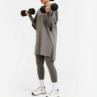 Ensemble de sport islamique 2 pièces pour femme en tissu éponge OEM, coupe oversize, épaules tombantes, col montant, haut à manches longues avec leggings
