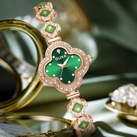 Montre à quartz pour femme trèfle à quatre feuilles, bijoux en calcédoine, lumineuse, étanche 30M, boîtier métallique, mouvement japonais MIYOTA - Grande Vente
