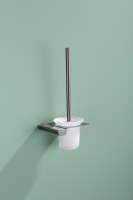 Support de brosse WC autoportant moderne gris en acier inoxydable, écologique, avec gobelet en verre, pour hôtels, garantie 3 ans, salle de bain
