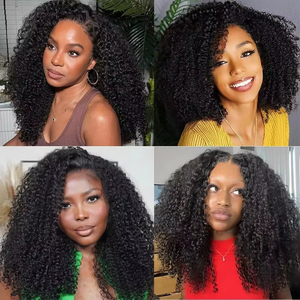 Peluca de cabello humano con parte en V, rizada y sin pegamento, sin necesidad de dejar cabello sin atender, fácil de mezclar, con clip, media onda profunda, peluca con parte en U para mujeres afroamericanas 250% - Product Image 3