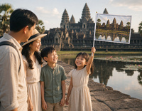 Drapeau miniature personnalisé Angkor Wat pour attractions touristiques : Drapeau triangulaire 100 % polyester écologique à agiter à la main