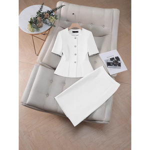 Women's Single Breasted Short Sleeve <b>Blazer</b> Skirt <b>Set</b> Worsted Anti Wrinkle Office Lady Commute YSY6612 - Product Image 4