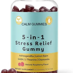 Calm Gummies 5-en-1 Soulagement du stress Gummy Ashwagandha Lemon Balm GABA L-Theanine Camomille