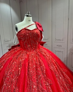 Mumuleo abito rosso principessa Quinceanera 2026 elegante monospalla Custom <span class=keywords><strong>Queen</strong></span> Vestido Para De 15 Anos - Product Image 5