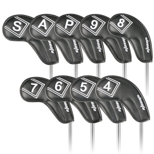 Fábrica al por mayor logotipo personalizado OEM PU Head Covers impermeable duradero 9 <span class=keywords><strong>Pcc</strong></span>/Set palos de hierro negro Golf cuero Headcover - Product Image 1