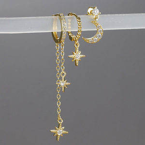 FY moda takı düğme küpe zirkon sekizgen yıldız ay kolye asimetrik yığınları minik istiflenebilir geniş halkalı küpe Set - Product Image 4